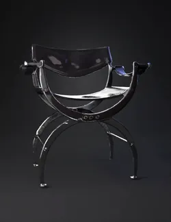 curved metal frame lounge chair with black leather cushions and silver