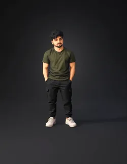 man wearing olive green t shirt and black cargo pants sneakers casua
