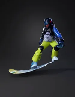 Snowboarder carving down a snowy slope in neon yellow pants with black