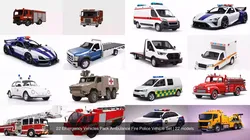 22 Emergency Vehicles Pack Ambulance Fire Police Vehicle Set