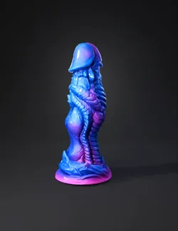 alien creature sculpture with a bumpy textured skin and gradient blue