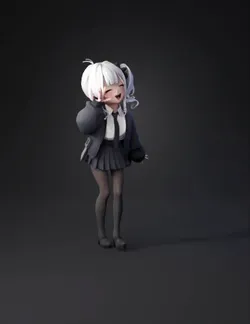 anime girl in school uniform with white hair black blazer white shir