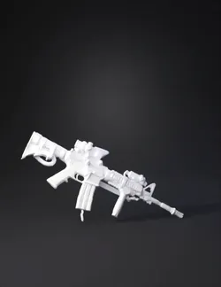 black assault rifle with scope tactical rail and tan magazine