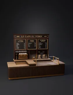 brown wooden cafe counter with espresso machine and glass display