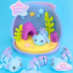 Fish Tank Diorama with Axolotl STL: Flexi Axolotl Habitat (Digital Download)
