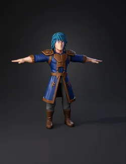 blue armored fantasy warrior action figure with brown trim armor plat