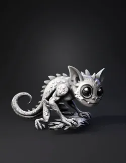 dragon like creature with large eyes gray bumpy skin crouching on ro