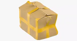 Old Damaged Cardboard Box Yellow Tape 3D model