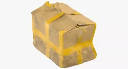 Old Damaged Dirty Cardboard Box Yellow Tape 3D model