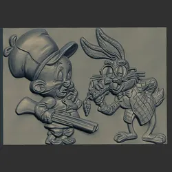 Bugs Bunny and Elmer Fudd 3D Relief Sculpture