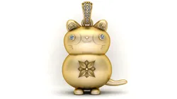 Chubby Floral Feline Diamond 14K Gold Pendant 3D Print Model in Pendants 636889