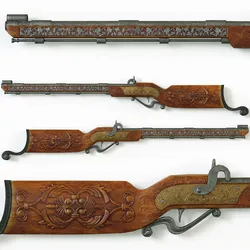 Classic Ornate Flintlock Rifle High Poly Low Poly