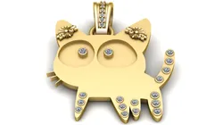 Floral Feline Diamond Accent 14K Gold Pendant 3D Print Model in Pendants 636885