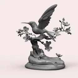 Hummingbird on Sakura Branch Floral Bird Miniature 3D Printed Model