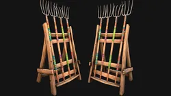 Medieval Wooden Pitchfork Polearm Weapon Farm Tool