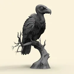 Vulture Griffon on Dry Tree Branch Realistic Bird 3D Print Model