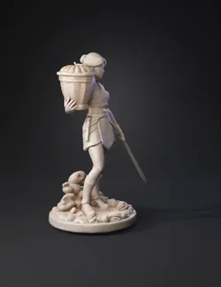 Help me create a plaster figurine of a young woman holding a basket an