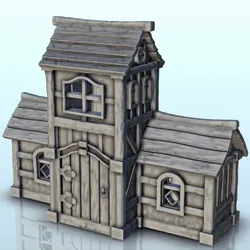 Characters & Creatures STL Download - Medieval wooden house with tower and double annexes (5) - miby Hartolia Miniatures