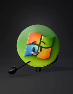 green circular Windows logo character with arms and legs cartoon styl
