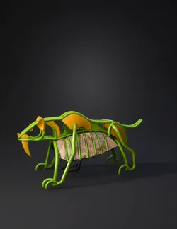 quadruped animal skeleton frame with lime green tubular components and