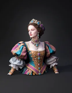 royal princess wearing an ornate jeweled gown with gold embroidery co