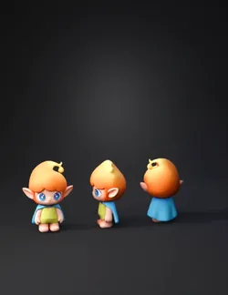 orange haired fantasy character figure with blue cape and green outfit
