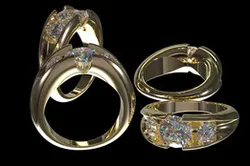 Three diamonds on gold ring