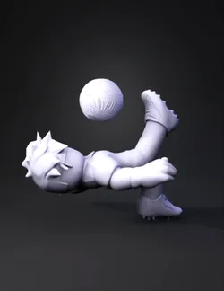 stylized soccer player character in yellow jersey performing a bicycle