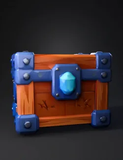 Create a stylized low poly Rare RNG loot box for a game Wooden crate