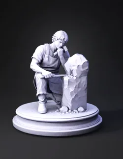 stone sculptor statue with chisel and hammer gray stone texture on ci