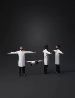 lab coat character wearing white lab coat with dark pants and brown sh