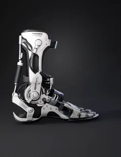 robotic boot exoskeleton with metal plates and gears