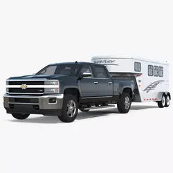 Chevrolet Silverado with Gooseneck 3 Horse Slant Load Trailer 3D model