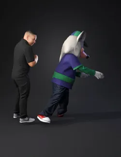 Chuck E Cheese mascot in rockstar costume performing for children