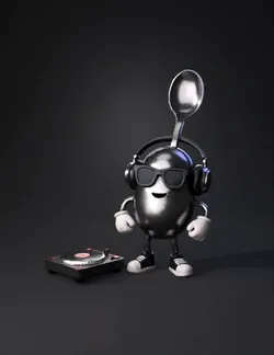 Create a premium 3D mascot character of a cool teaspoon The spoon is