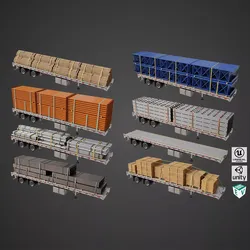 Flatbed Trailer with 7 Loads Single Mat All PBR Unity UE Low-poly 3D model