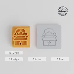 Happy Girl Stamp Tile Set, 5 Motif Sizes, Ideal for Clay, Cookies & Fondant