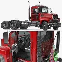 Semi Truck Mack Red Rigged 3D model