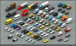Stylized lowpoly vehicle pack with interior  Low-poly 3D model